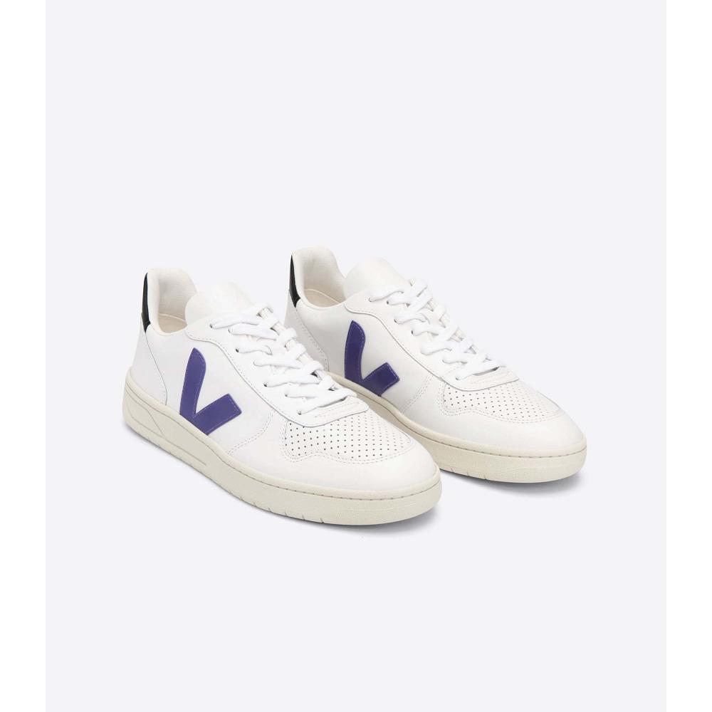 Αθλητικά Παπούτσια ανδρικα Veja V-10 LEATHER White/Purple/Black | GR 328VRW